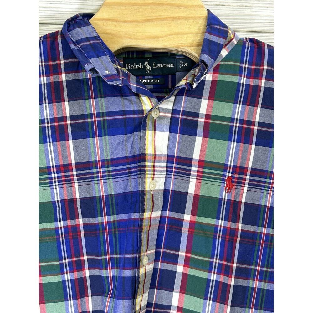 Ralph Lauren Mens Button Down Blue Green Plaid Shirt Sz Small Custom Fit‎